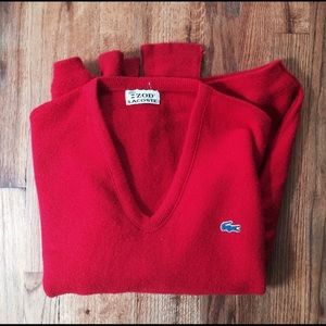 Vintage Izod Lacoste Sweater Red w/ Blue Gator!